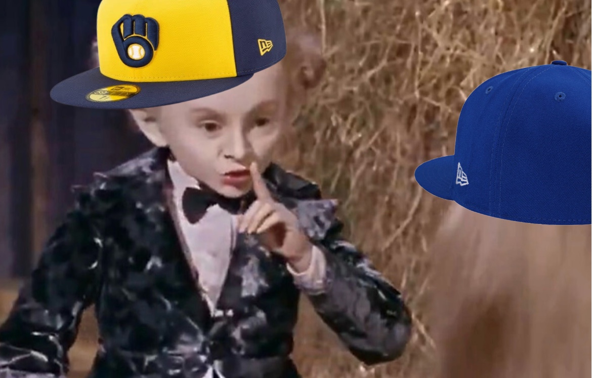Fan meme: a character in a Brewers cap shushes a character in a Dodgers cap